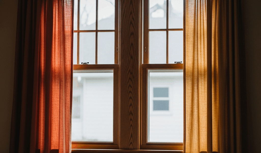 craftsman bungalow living room window with simple linen curt 20260331 084658