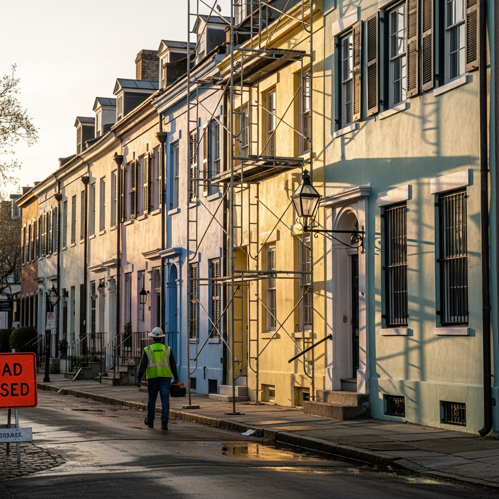 Rainbow Row Restoration Nears Completion in Charleston